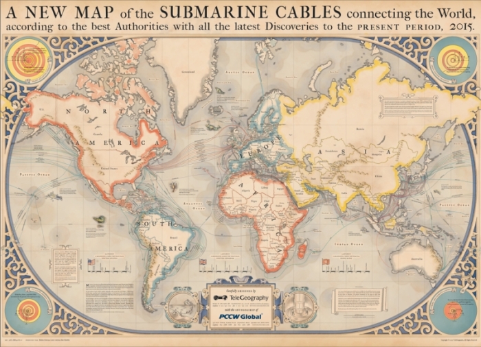 Carte de tous les câbles sous-marins qui relient l'Internet
