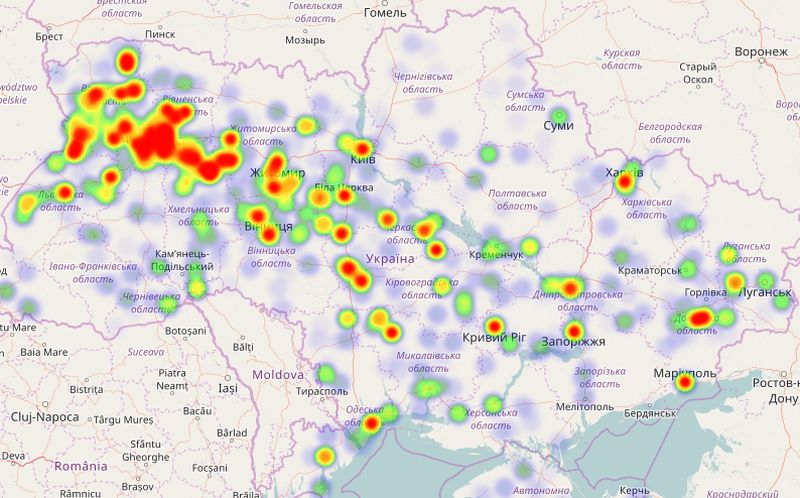 Carte des noms Карта распространения фамилий по Украине