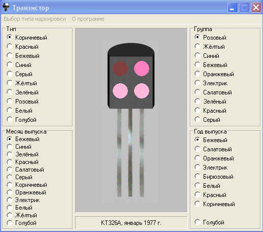 Un programme pour déterminer le type de transistor sur la couleur et les marques du code