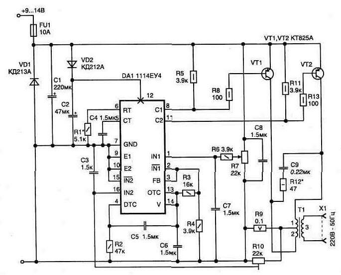 Schéma d'un convertisseur d'impulsions de 12 V 220 V 50 Hz