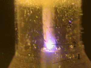 Luminescence de liquides dans le canal diélectrique mince