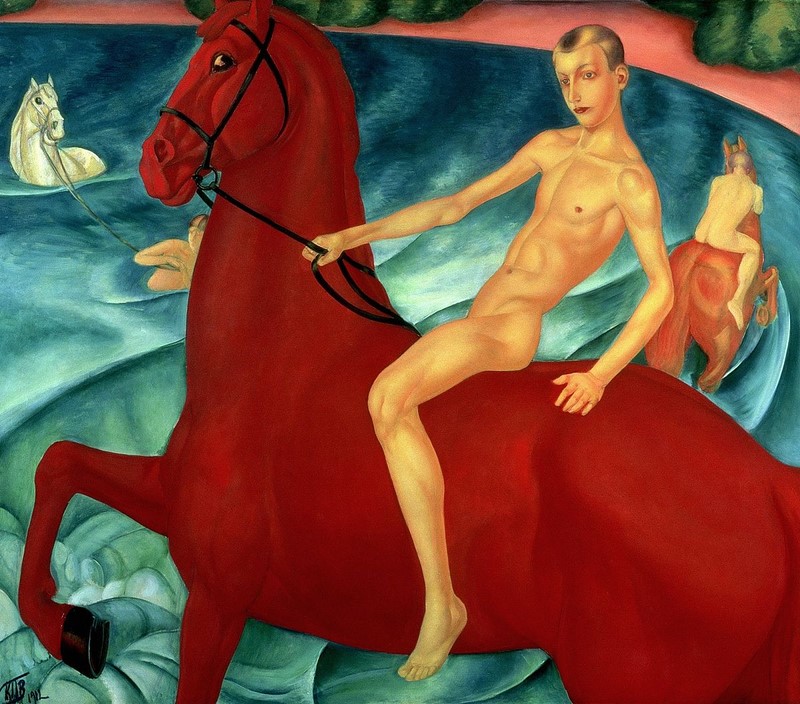 Kuzma Petrov-Vodkin, “Baigner le cheval rouge” Кузьма Петров-Водкин, «Купание красного коня»