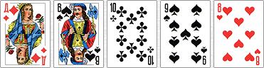 5 cartes consécutives de couleurs différentes
