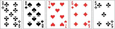 5 cartes consécutives de couleurs différentes