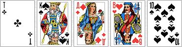 5 cartes consécutives de couleurs différentes