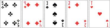 5 cartes consécutives de couleurs différentes