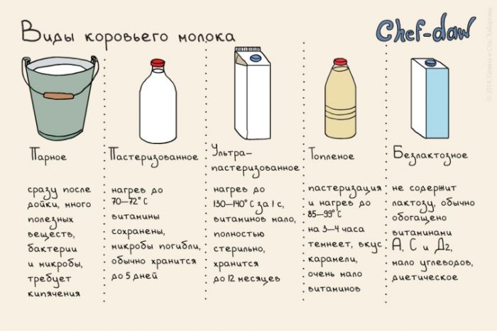 Types de lait de vache - Conseils de cuisine en images Виды коровьего молока - Кулинарные советы в картинках