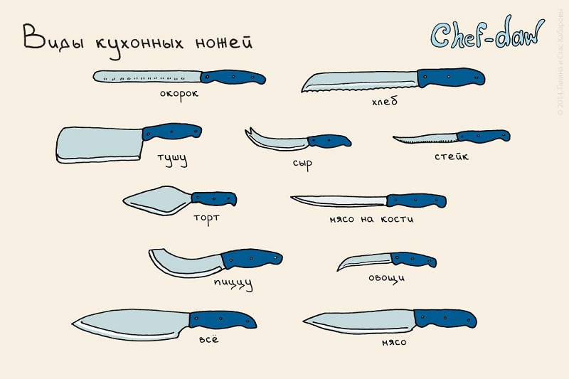 Types de couteaux de cuisine - Conseils de cuisine en images Виды кухонных ножей - Кулинарные советы в картинках