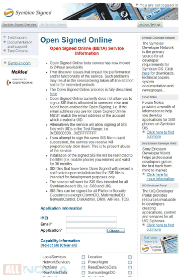 programmes de signature en ligne pour Symbian Online подпись программ для Symbian